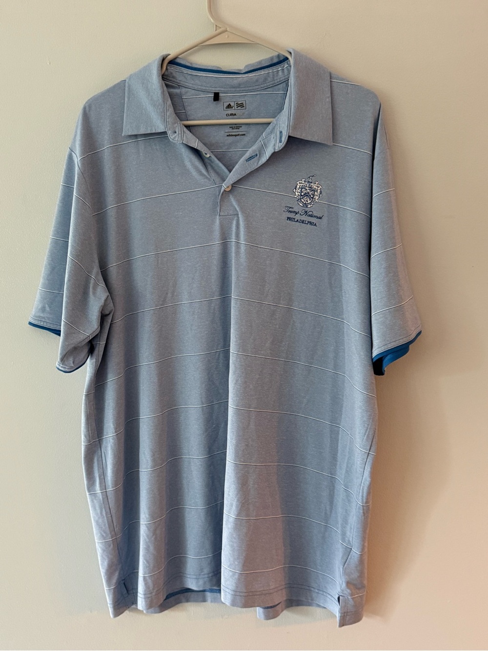 Adidas Light Blue Men's Polo Shirt with Embroidered Crest